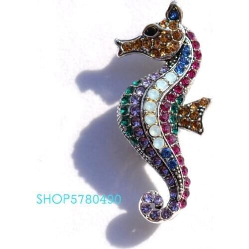 Rhinestone Cute Seahorse Brooch Rhodium Plated Women Breast Pin Lady Party Gifts Corsage Coat Ornaments Fashion Jewelry Luxury