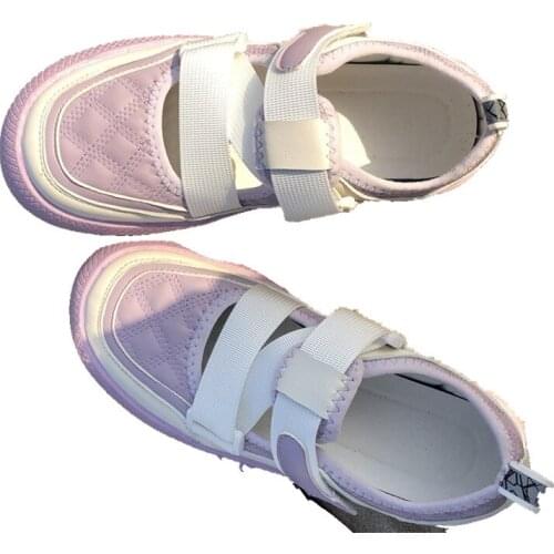 YSHUNIJ Purple hook and loop Mary Jane shoes womens 2021 new students' fashion and leisure shoes with big heads and thick soles