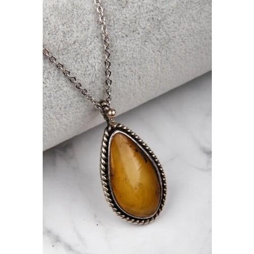 Drop Amber Necklace 925 Sterling Silver Necklace Organic Healing Stone Amber