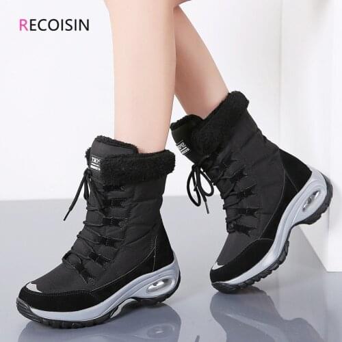 RECOISIN Winter Women Boots High Quality Keep Warm Mid-Calf Snow Boots Women Lace-up Comfortable Ladies Boots chaussure femme