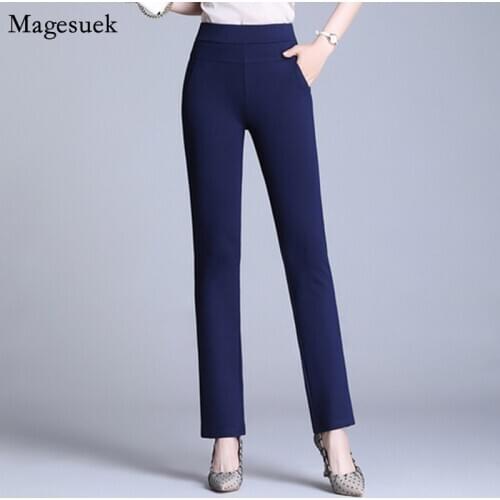 Autumn Fashion Solid High Waist Pants Straight Plus Size Women Pants Elastic Waist Office Lady Casual Pants Women Trousers 11518
