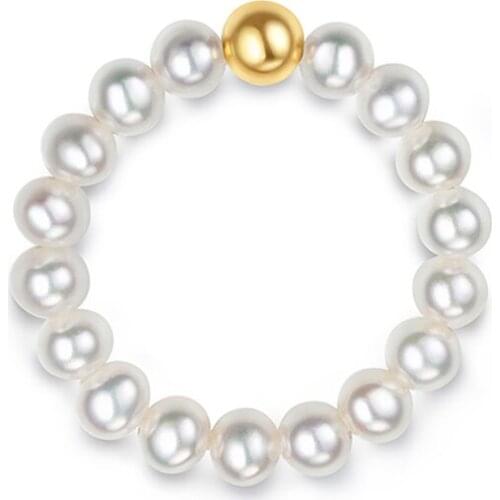 ZHIXI Real Natural Freshwater Pearl Ring Elastic Rope Adjustable Pure 18K Gold AU750 Ball for Women Fine Jewelry Gifts R506