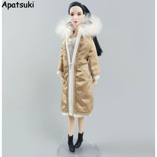 Champagne Winter Long Coat for Barbie Doll Outfits Parka Hoodie Clothes For 1/6 BJD Doll Jacket 1:6 Dolls Accessories Kids Toys