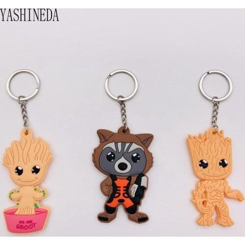1PCS Cartoon Figure Comics Guardians of the Galaxy Key Chain 3D Double Side Key Ring PVC Anime Keychains Kids Toy Key Holder