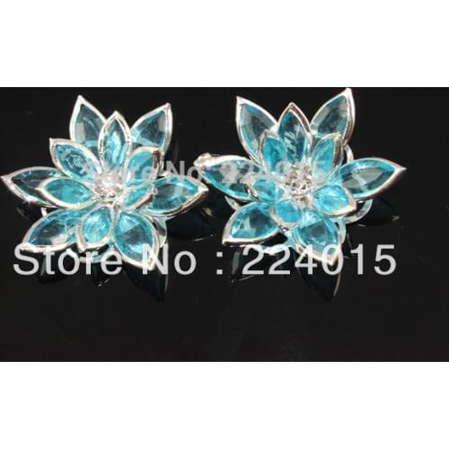 10PCs 3.5x3cm Ligth Blue Silver Plated Flower Rhinestone Garment Accessories Embellishment Findings /Connector Fit Jewelry DIY