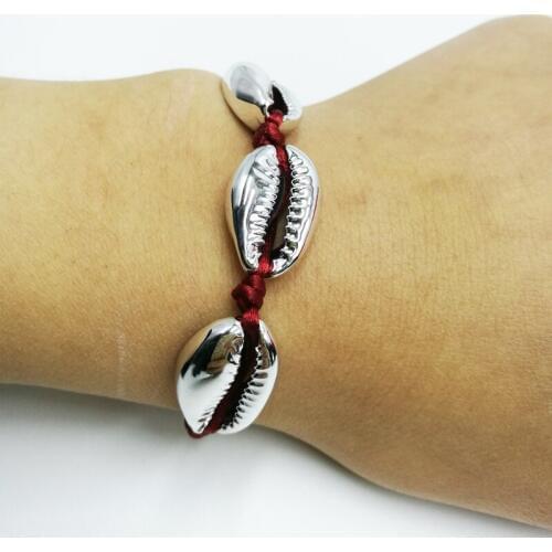 2018 New Arrival Fashion Silver Color Cowries Shell Wine Red Bracelet Handmade Adjustable Size Bracelet for Parent-Child Jewelry