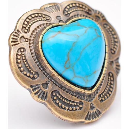 30mm Antique Brass Indian Flower Carved Sweet Love Heart Turquoise Leather Concho For Belt Bag Leathercraft Wallet Screwbac