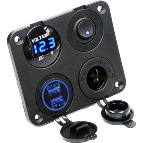 4-in-1 Car Boat Voltmeter Universal Lighter Socket Dual USB Charger Switch Panel Car Interior Accessories Детали интерьера
