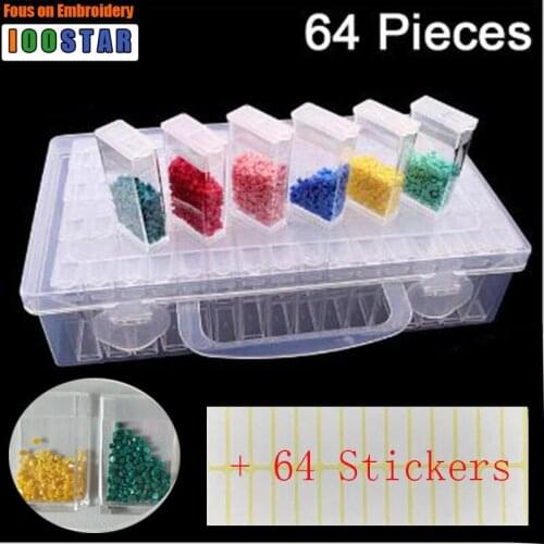 64 pcs Diamond Painting Tools Beads Container Rhinestone Diamond Embroidery Stone Storage Accessory Mosaic Convenience Box