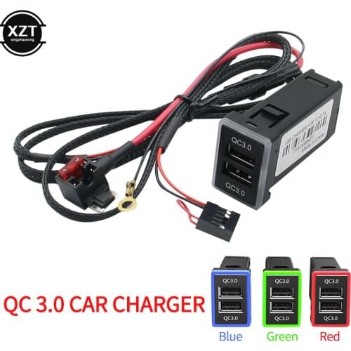 QC3.0 Quickcharge Car Charger Dual USB Phone PDA DVR Adapter 1.2M Temperature Cable 10A Fuse Tab Terminal ForToyota