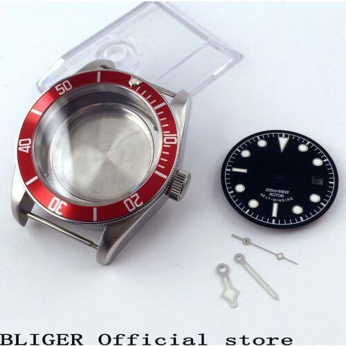 Bliger 41mm a set sapphire glass red rotating bezel luminous watch case+watch dial+hands fit ETA 2836 movement CA61A