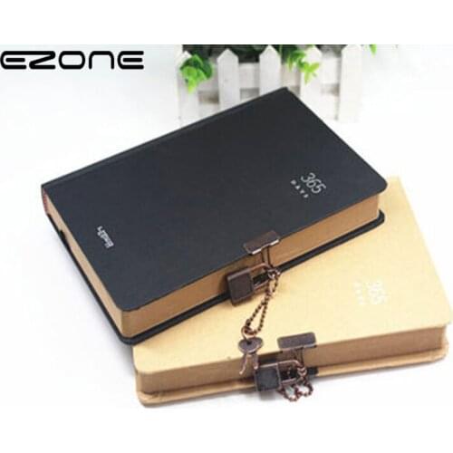EZONE 1PCS Notebook With Lock Kraft Paper Blank Sketch Book 365 Days kraft Paper Inside Page Student School Office Stationery