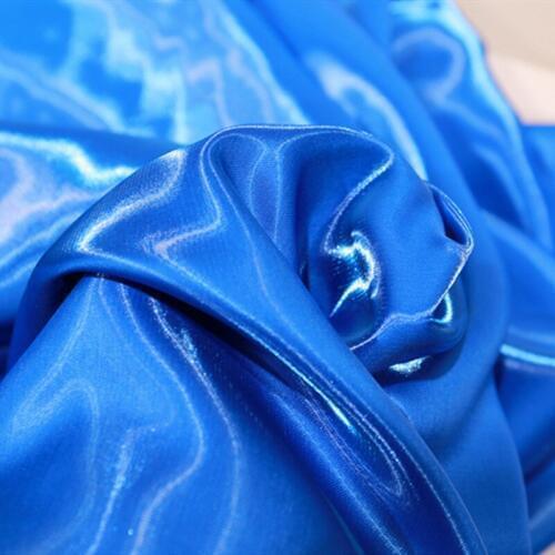 CF809 Liquid Reflective Satin Fabric Sapphire Blue Ultra Bright Crystal Satin Fashionable Trench Coat Dress Designer Fabrics