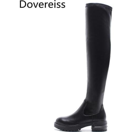 Dovereiss Fashion Womens Shoes Winter Sexy Elegant sexy cowhide Sheep suede Concise Mature Round toe Over the knee boots 34-41