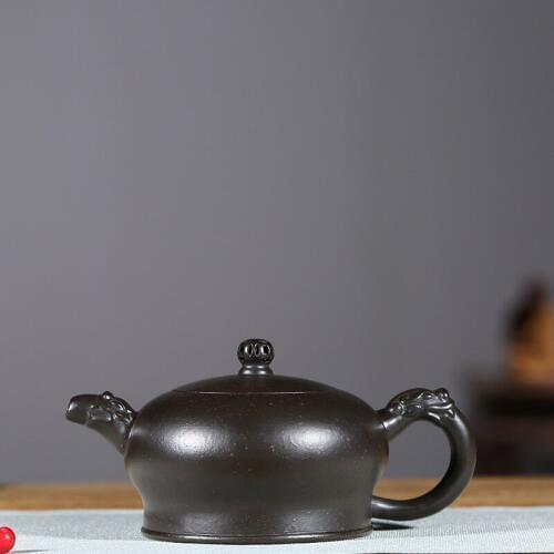 Yixing purple clay pot genuine famous artisans all hand-made raw mineral azure mud Yulong pot Kungfu Teapot Tea Set