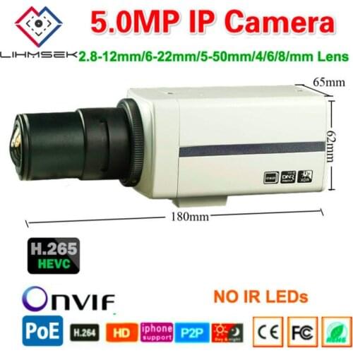 Lihmsek H.265 IP Box Camera 5.0Megapixel H264 Network Camcorder add 3.0mp 2.8~12/6~22mm Lens/5-50mm Varifocal or 4/6/8/12mm Lens
