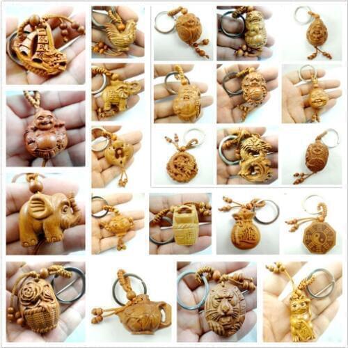 Wholesale natural Mahogany Three-dimensional Engraving Key Chain charm Lifelike Key Ring 1pcs A49