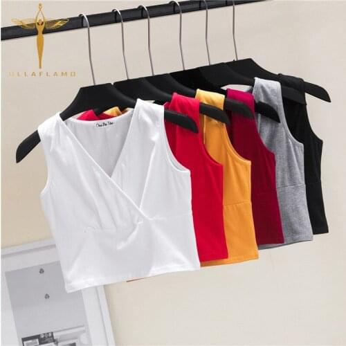 2020 Summer Crop Top Women Harajuku Deep V Tank Tops Casual Short Sleeve Camisole High Waist Vest Streetwear Woman Clothing