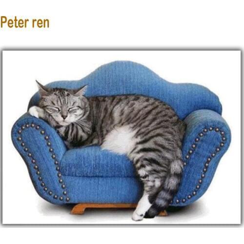 Peter ren Round Diamond Painting Cross stitch full Pictures of crystals 5d Diamond Mosaic DIY Diamond Embroidery Cat on the sofa