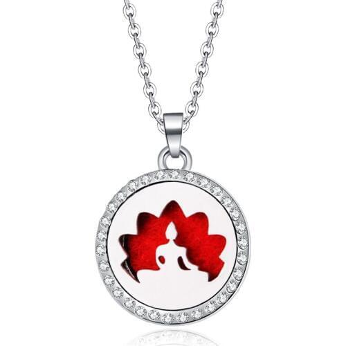 Lotus Guanyin Zircon Aroma Diffuser Locket Pendant Stainless Steel Magnetic Necklace Perfume Essential Oil Diffuser Box Jewelry