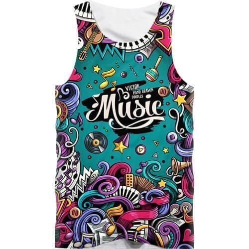 Fashion Sexy Tank Tops Men Sleeveless Vest Funny Creative Music Poster 3D Print Fitness Fashion Sexy Tank Bodybuilding Tanktop