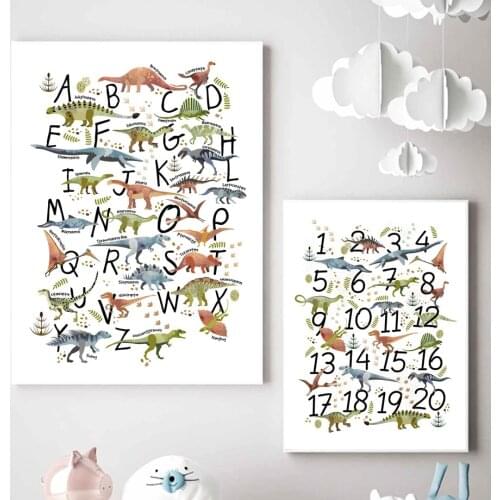 Cute Dinosaur Alphabet Map Digital Wall Art Canvas Painting Nordic Posters And Educational Prints Wall Pictures Kids Room Decor