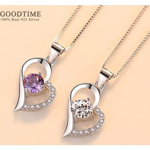 Fashion Heart Pendant 100% 925 Sterling Silver Necklace Zircon Rhinestone Necklace Chains Anniversary Gift For Women Lady Party