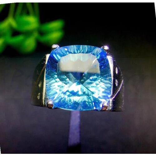 Men ring Natural real blue topaz Free shipping 925 sterling silver 10*10mm 6ct big gemstone Fine jewelry #SB18092501