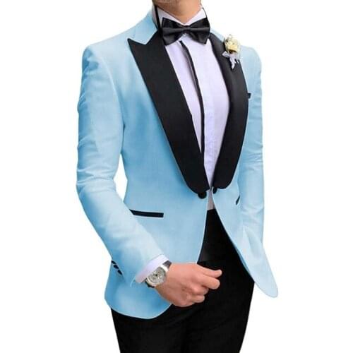 Costume Homme Light Blue Male Jacket Pant Mens Wedding Tuxedos Slim Fit Bridegroom Wedding Suits Groomsman Party Groom Suit