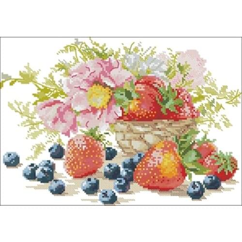 Strawberry and flower basket counted 11CT 14CT 18CT Cross Stitch Set DIY Cross-stitch Kits Embroidery Needlework Home Decor