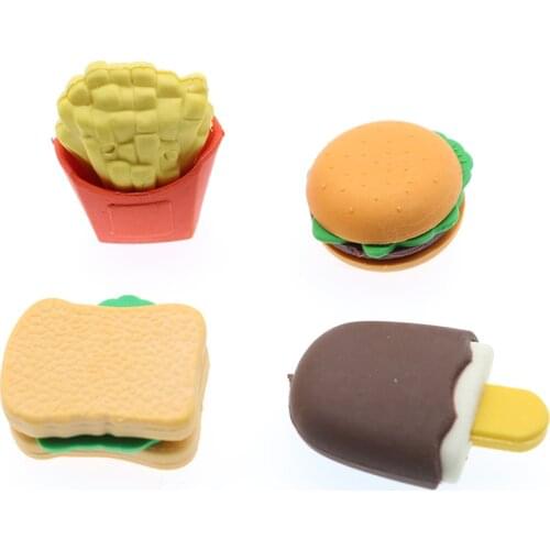 4pcs/Set Of Cute Hawaiian Cake Hamburger Food And Beverage Cola Eraser Set Child Student Gift Stationery School Office Supplies