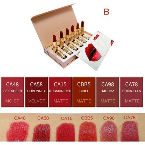 6pcs/set MYG high grade Lipstick Set Makeup Matte Lipstick Set Gift Box Christmas Gift see sheer Ruby Woo Chili red Lipstick