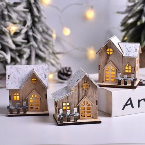Funny New Christmas Miniature Figurines Decoration Wooden House LED Cabin DIY Accessories Desktop Ornaments Creative Gifts