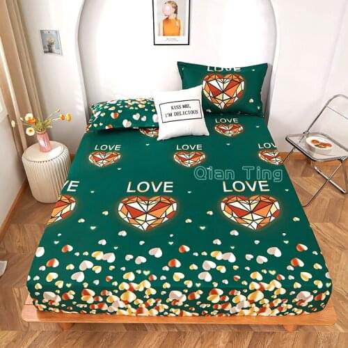 1pcs 100%Polyester Printed Solid Fitted Sheet Mattress Cover Four Corners With Elastic Band Bed Sheet(pillowcases need order)