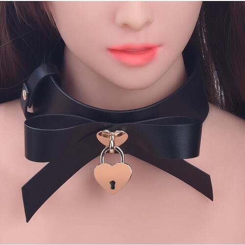 New For Woman Man Punk Leather Bondage Collar With Heart-shaped lock Bdsm Slave Collar Sex Product Shop For Women Couple 18