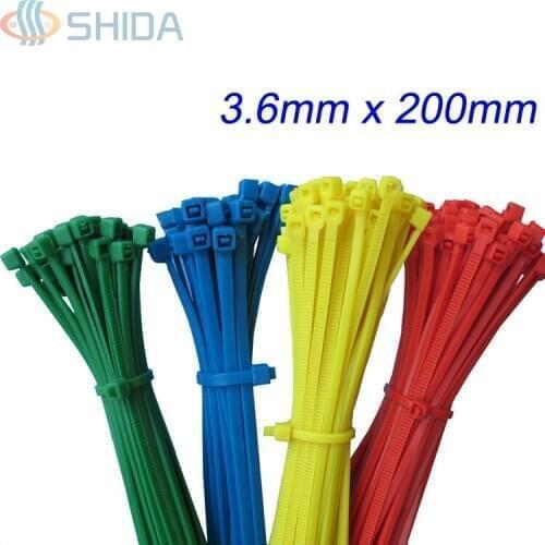 500pcs 3.6*200mm Plastic Nylon Zip Ties, Colorful Wire Organizer Cable Ties for Computer Wire Management