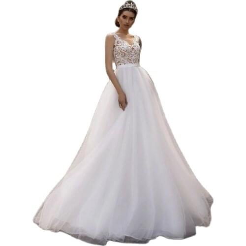 A Line Boho Wedding Dresses Applqiues Lace Beach Princess Wedding Gowns 2021 Plus Size Backless Tulle Birde Dress Robe De Mariée