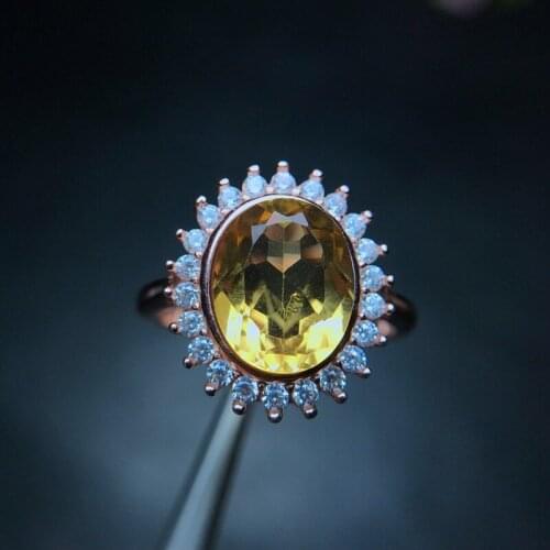 Sale new natural citrine Ring party anniversary, 925 Sterling Silver ring certified oval Gemstone flower Jewelry
