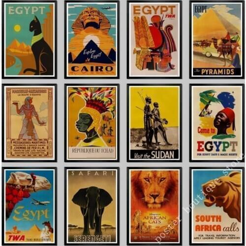 Retro Travel to Africa Egypt Vintage Wall Pictures Kraft Posters Coated Wall Stickers Home Decoration Gift