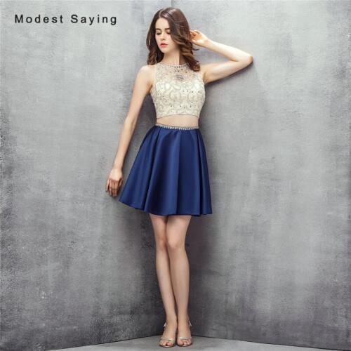 Sexy Illusion A-line Short Crop Top Beaded Homecoming Dresses 2017 with Rhinestone Girls Mini 8th grade Prom Graduation Gowns