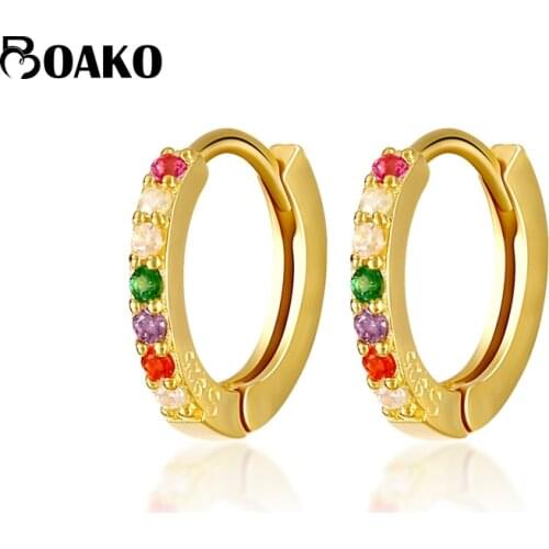 BOAKO 925 Sterling Silver Earring For Women Rainbow Crystal Zircon Earrings Gothic Girl Ear Bone Earring Female Cartilage Aretes