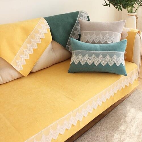 2021 Modern Solid Sofa Covers for Living Room Sweet Couch Cover with White Lace Sofa Towels Four Season Slip Cover Anti Slip
