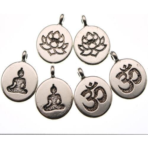 10pcs 19*15mm Antique Silver Round Shape Religious Buddha Statue Prayer Alloy Pendant Charms For DIY Jewelry Making Z905