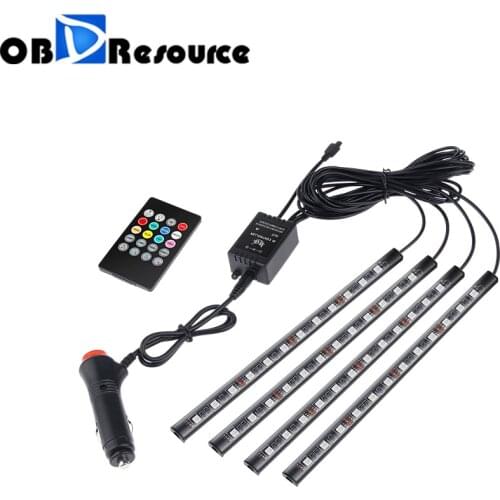 LED Car Foot Light Ambient Lamp With USB Wireless Remote Music Control Multiple Modes Automotive Interior Decorative Lights