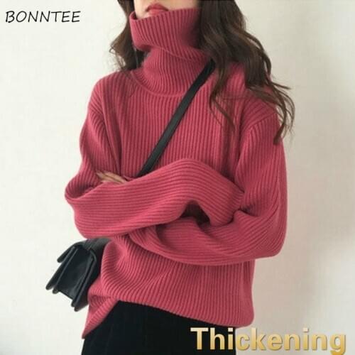 Turtleneck Sweater Women Oversize 3XL Slim Elegant Thicker Soft Warm Basic Fall Daily Ladies Knitted Clothing Trendy Vintage New