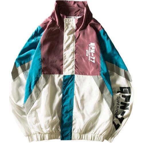American Street jackets Contrast Color Stitching Thin Section Hip hop Letters Harajuku style men Casual Loose Windbreaker Coats