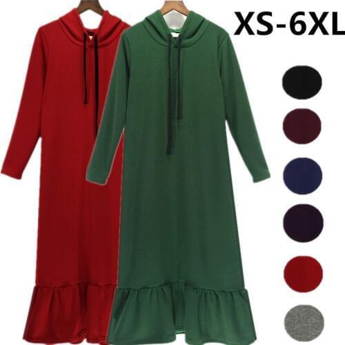 Spring Autumn 2020 Women fashion Hoodie sweater Dress Warm velevt winter dress,plus size 5XL 6XL Flounced Fishtail Dresses Femi