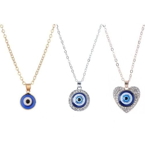 Vintage Sea Blue Evil Eye Pendants Necklace For Women Men Girls Glass Turkey Evil Eyes Lucky Necklace Colorful Choker Jewelry