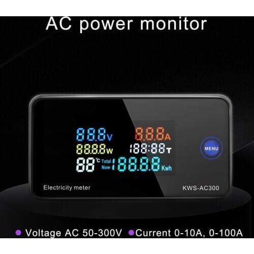 AC 50-300V Voltmeter Ammeter Power Energy Meter LED Digital AC Wattmeter Electric Meter with Reset Function 0-100A