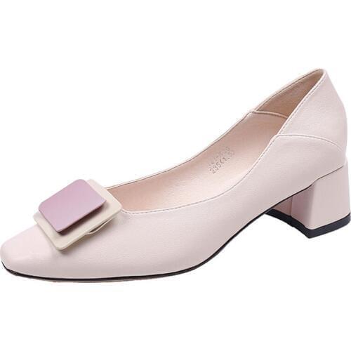 Net Red Womens Shoes 2019 New Autumn The Wild Square Buckle Shallow Mouth Thick With Scoop Fashion With Soft Sole Shoes